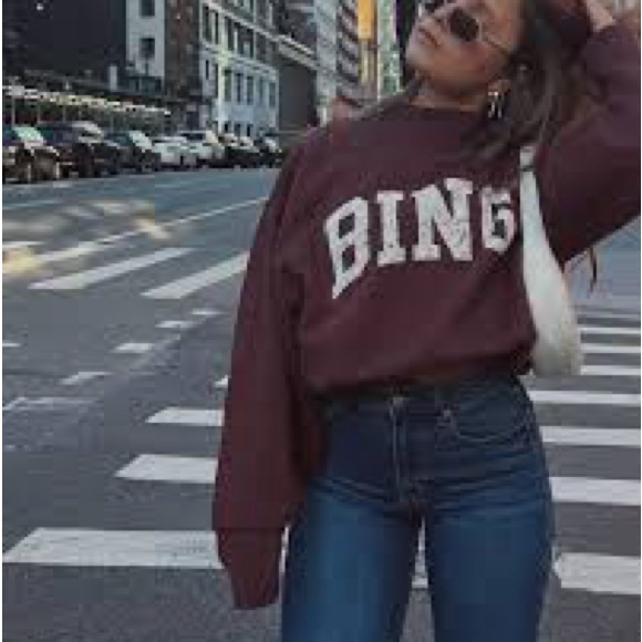 ANINE BING Burgundy Bradie 'Bing' Sweatshirt NWTS Rib Mock Neck Size Medium - Picture 15 of 16